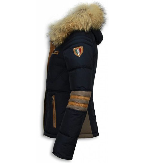 Milan Ferronetti Winterjassen - Dames Winterjas Kort - Driehoek Patroon - Blauw