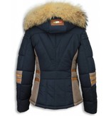 Milan Ferronetti Winterjassen - Dames Winterjas Kort - Driehoek Patroon - Blauw