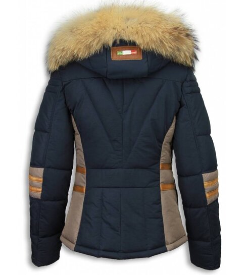 Milan Ferronetti Winterjassen - Dames Winterjas Kort - Driehoek Patroon - Blauw