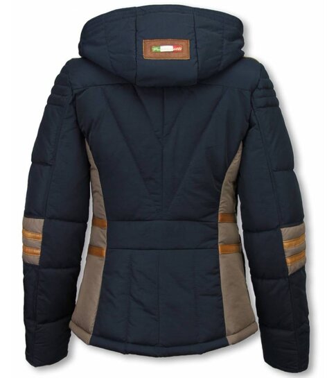 Milan Ferronetti Winterjassen - Dames Winterjas Kort - Driehoek Patroon - Blauw