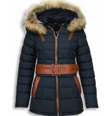 Milan Ferronetti Blauwe Winterjas Dames met Bontkraag - Parka vrouwen Jack