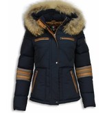 Milan Ferronetti Winterjassen - Dames Winterjas Kort - Driehoek Patroon - Blauw