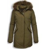 MATOGLA Bontjassen - Dames Winterjas Wooly Lang - Bontkraag - Parka - Khaki