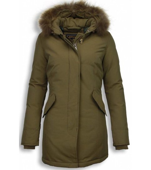 MATOGLA Bontjassen - Dames Winterjas Wooly Lang - Bontkraag - Parka - Khaki