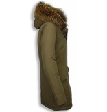 MATOGLA Bontjassen - Dames Winterjas Wooly Lang - Bontkraag - Parka - Khaki