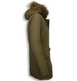 MATOGLA Bontjassen - Dames Winterjas Wooly Lang - Bontkraag - Parka - Khaki