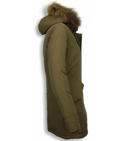 MATOGLA Bontjassen - Dames Winterjas Wooly Lang - Bontkraag - Parka - Khaki