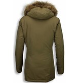 MATOGLA Bontjassen - Dames Winterjas Wooly Lang - Bontkraag - Parka - Khaki