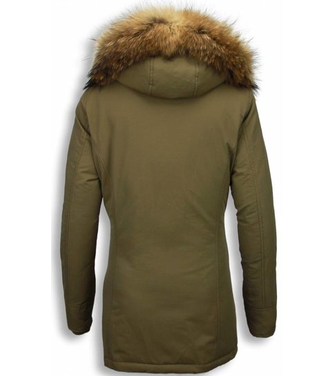 MATOGLA Bontjassen - Dames Winterjas Wooly Lang - Bontkraag - Parka - Khaki