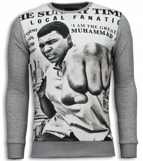 Local Fanatic Muhammad Ali Newspaper - Sweater - Licht Grijs