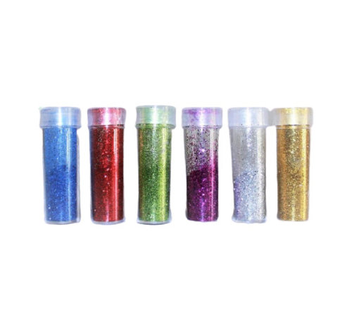 Glitter Set: blauw, rood, groen, paars, zilver, goud (6 x 3 gram)