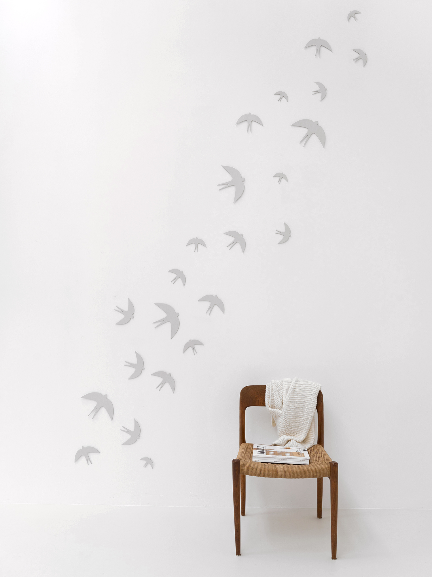 SVERM large | three grey cardboard swallows for the wall