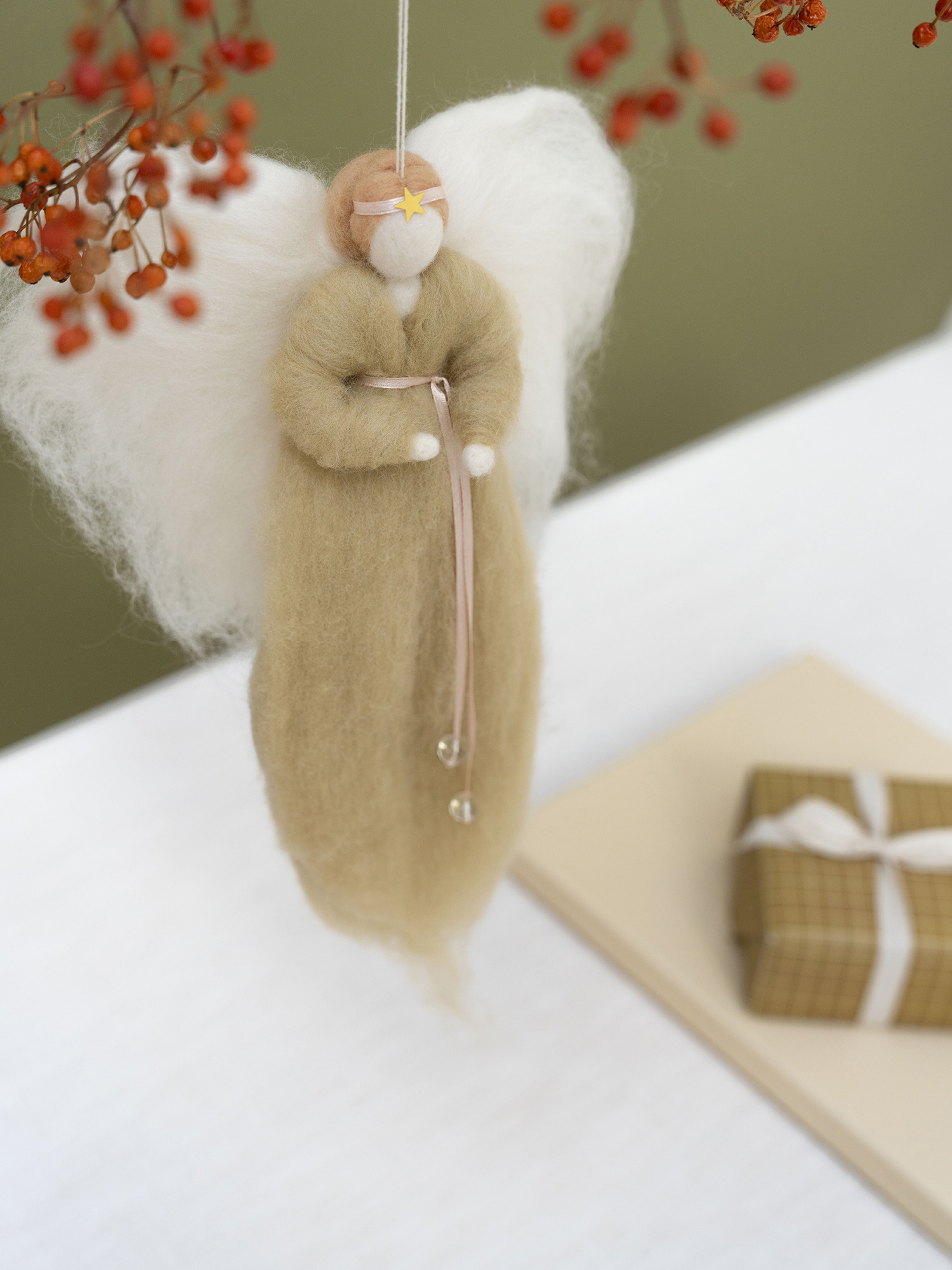 IRINI wool angel - khaki | handmade 30 cm merino wool angel