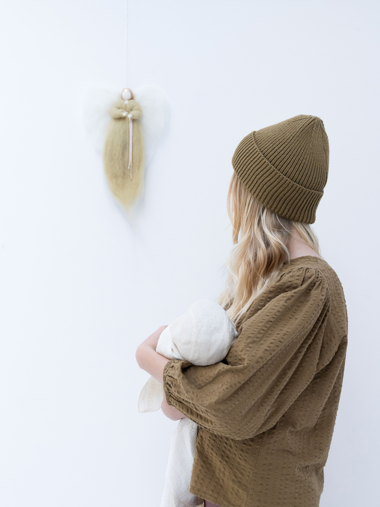IRINI wool angel - khaki | handmade 30 cm merino wool angel