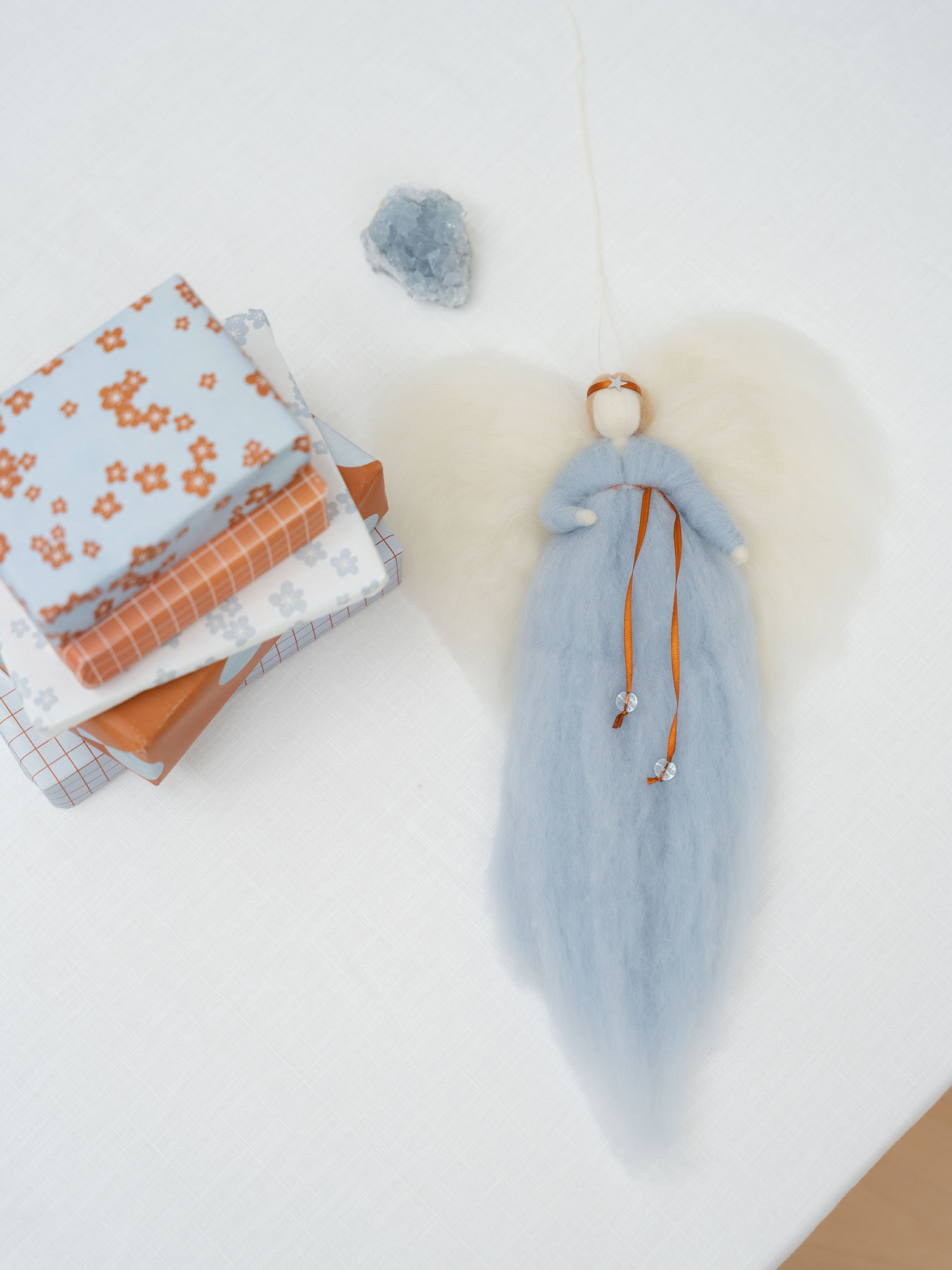 IRINI wool angel - soft blue | handmade wool angel in gift box