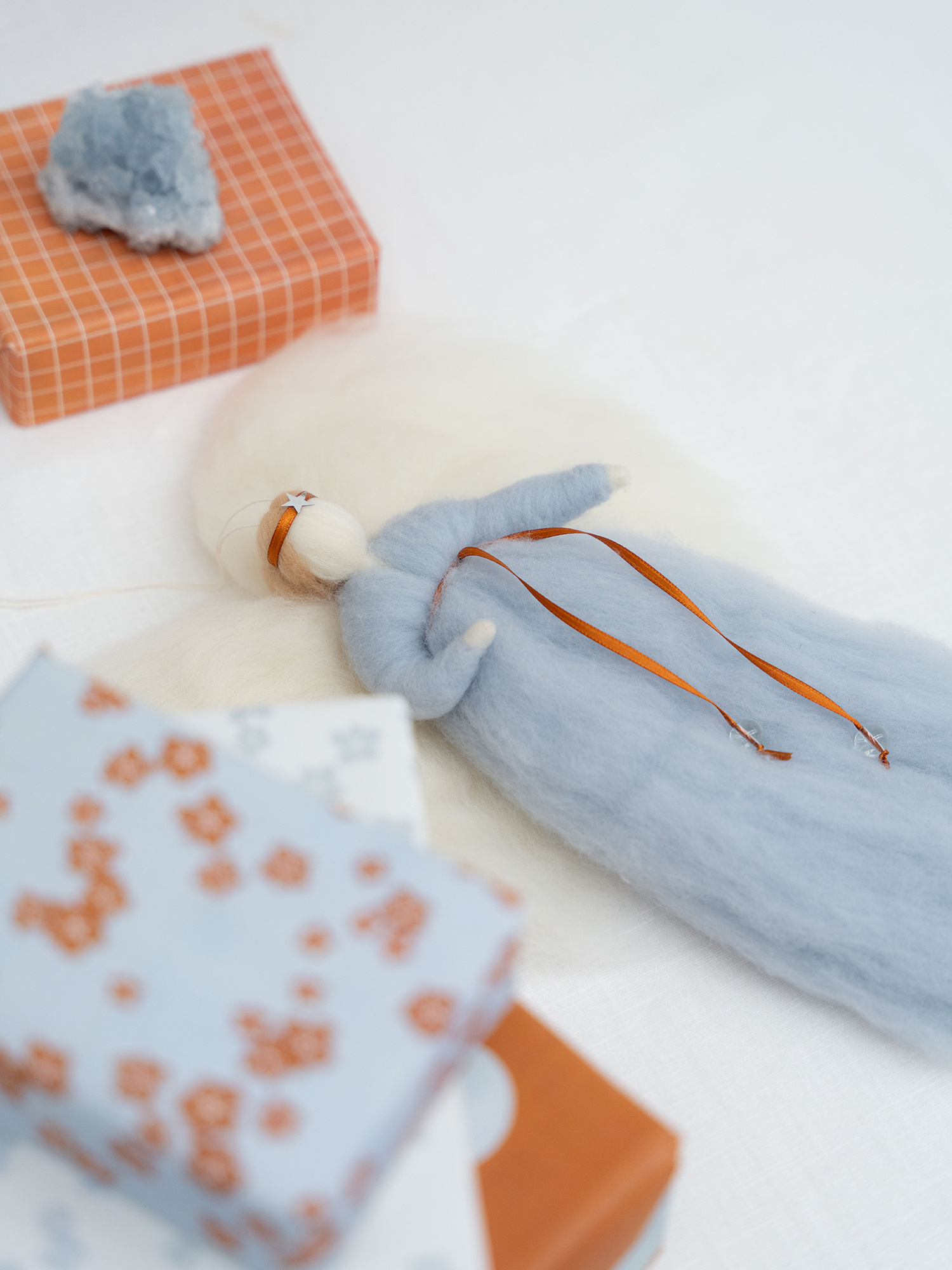 IRINI wool angel - soft blue | handmade wool angel in gift box