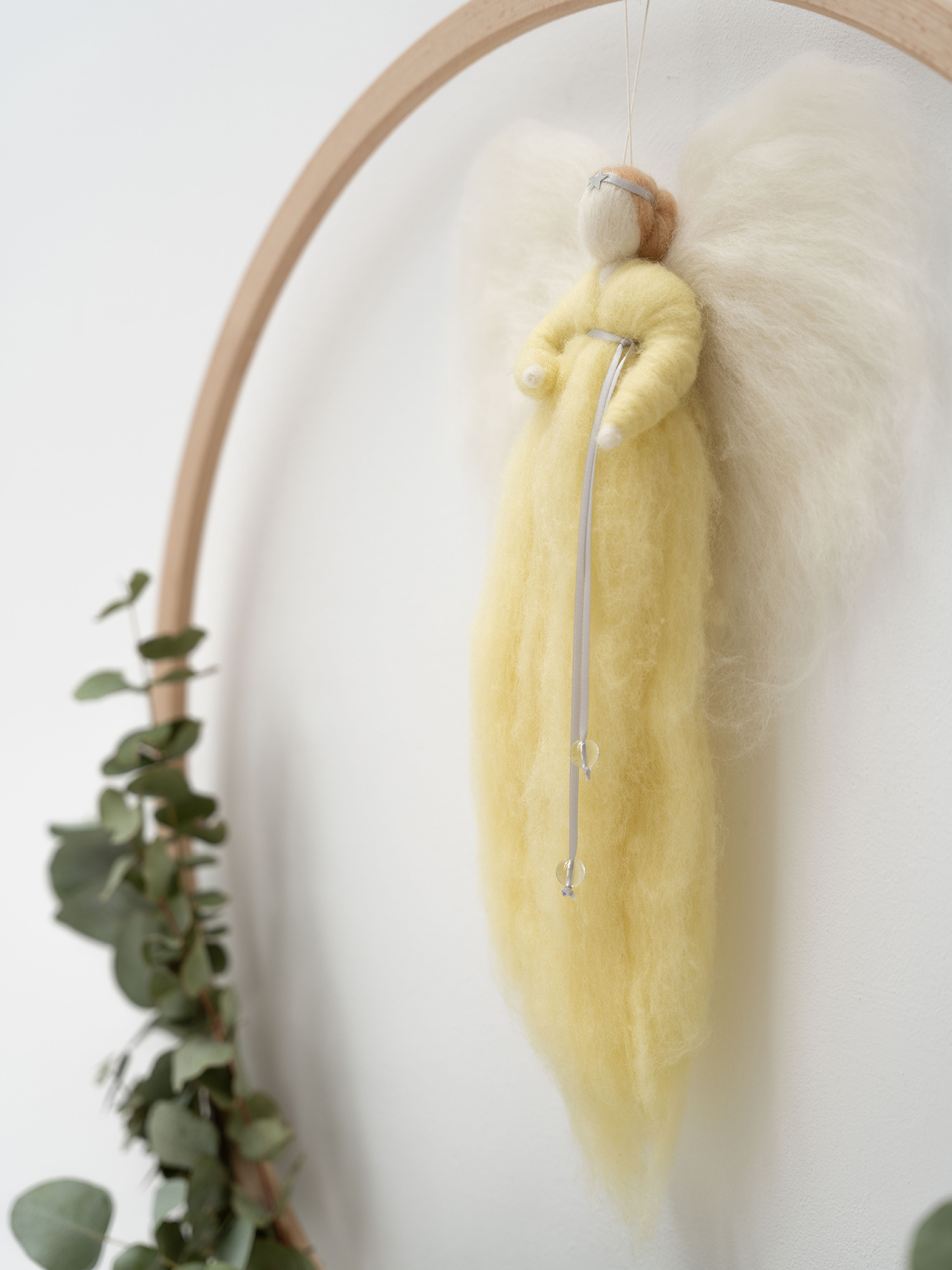IRINI wool angel - pale yellow | handmade 30 cm merino wool angel in gift box