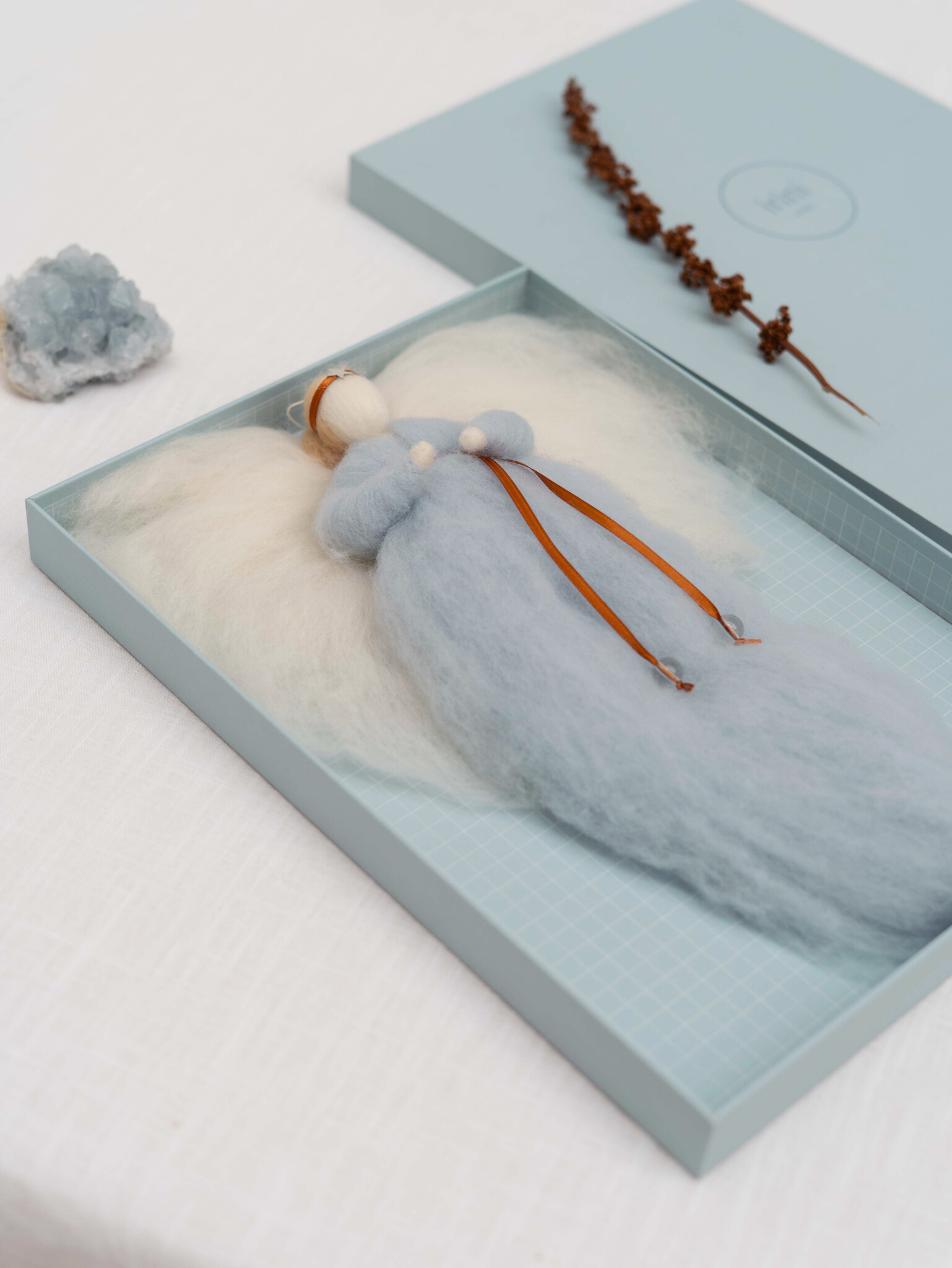 IRINI wool angel - soft blue | handmade wool angel in gift box
