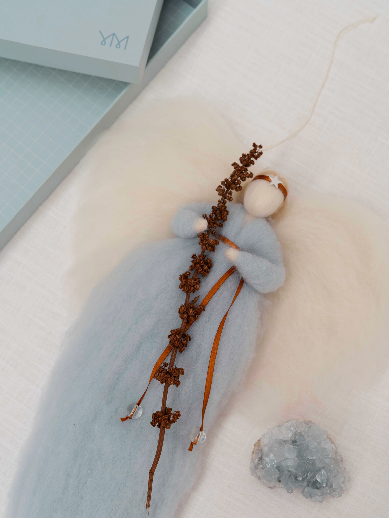 IRINI wool angel - soft blue | handmade wool angel in gift box
