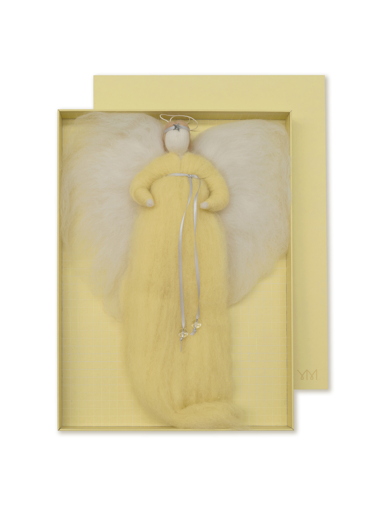 IRINI wool angel - pale yellow | handmade 30 cm merino wool angel in gift box