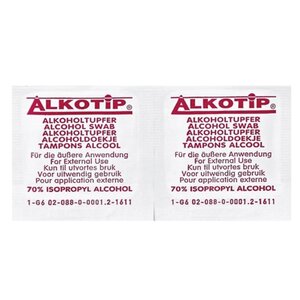 Alkotip Alkotip alcoholdoekjes met 70% isopropylalcohol, individueel verpakt - 28 x 60 mm - 250 + 10 st