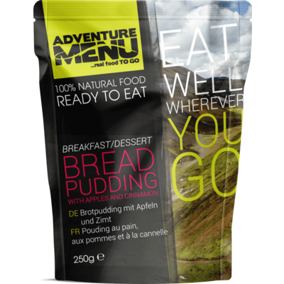 Adventure Menu Bread pudding with apples and cinnamon