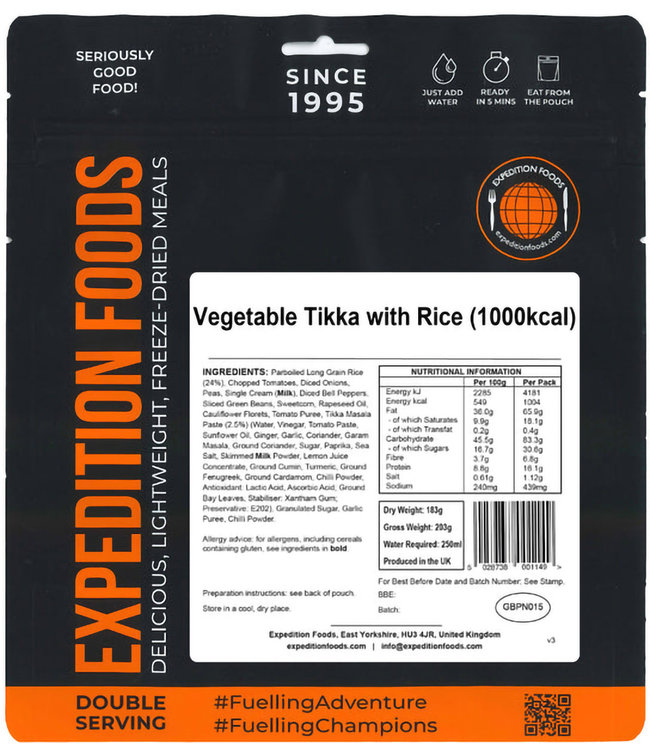 Expedition Foods Vegetable Tikka with Rice
