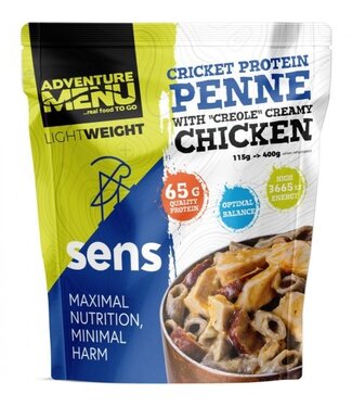 Adventure Menu Cricket protein penne with chicken in creole cream sauce