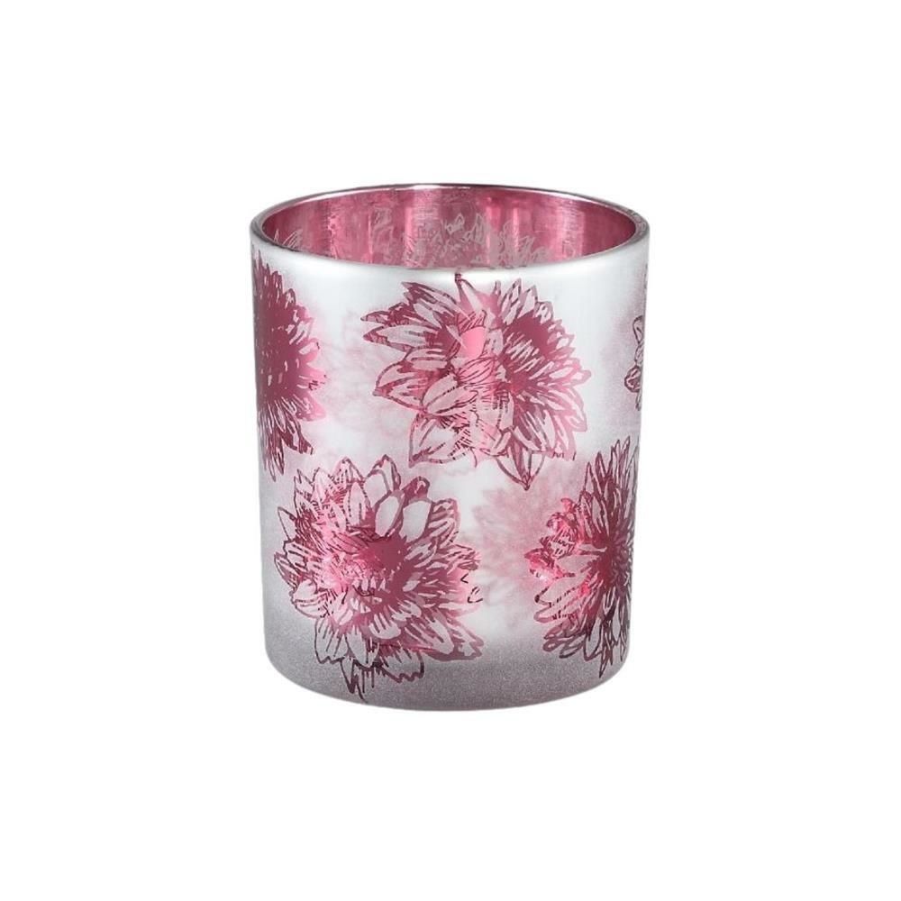 PINK & SILVER FLORAL VOTIVE HOLDER - LARGE