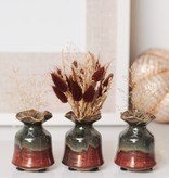 THREE LITTLE VASES & FLOWERS - GLAZED EMERALD