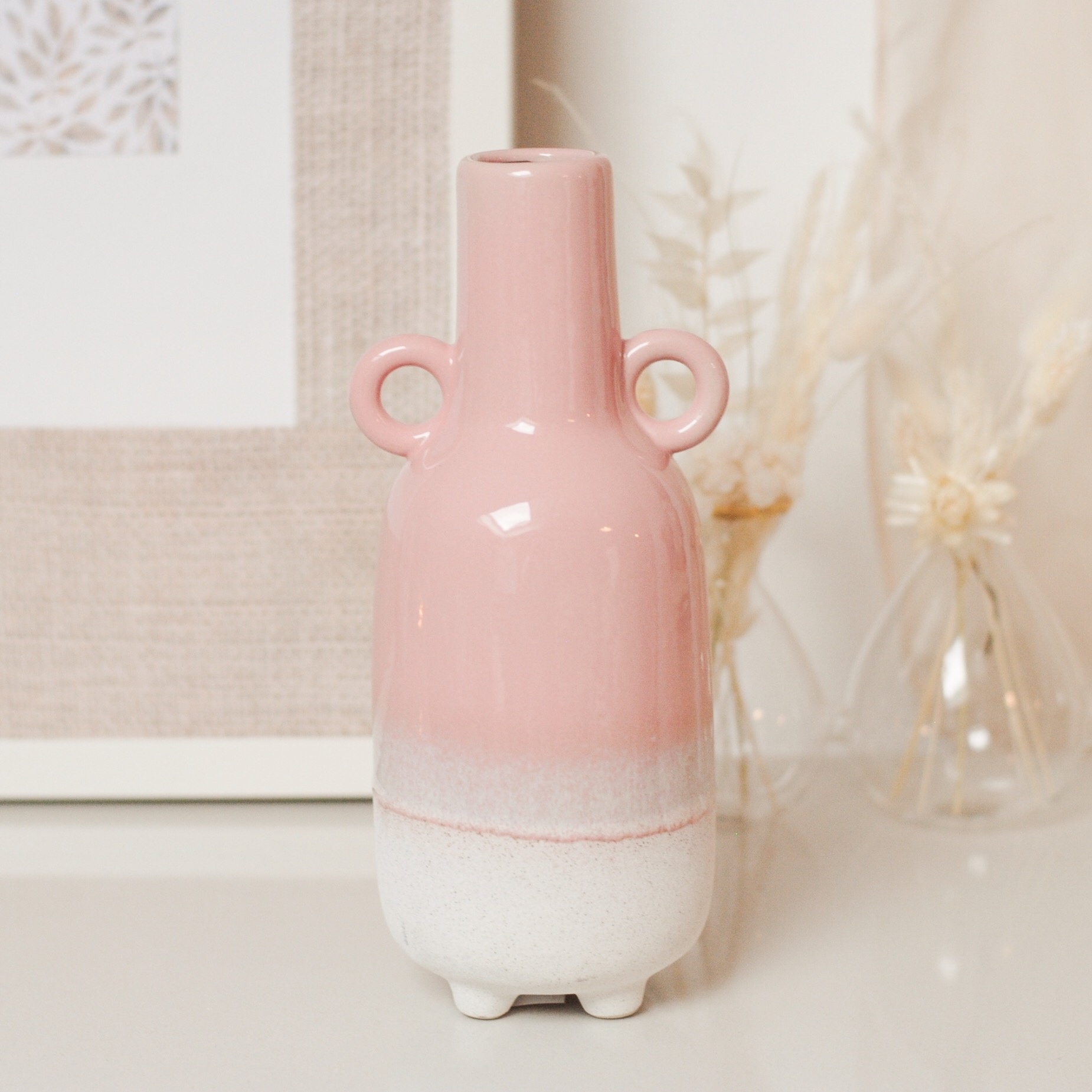 GLAZED OMBRE VASE WITH TEXTURE PINK Beauty & Bobs