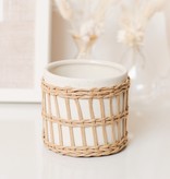 SPECKLED WHITE & WOVEN PLANTER