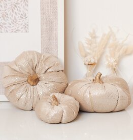 SOFT VELVET PUMPKIN WITH GLITTER - GREIGE LARGE