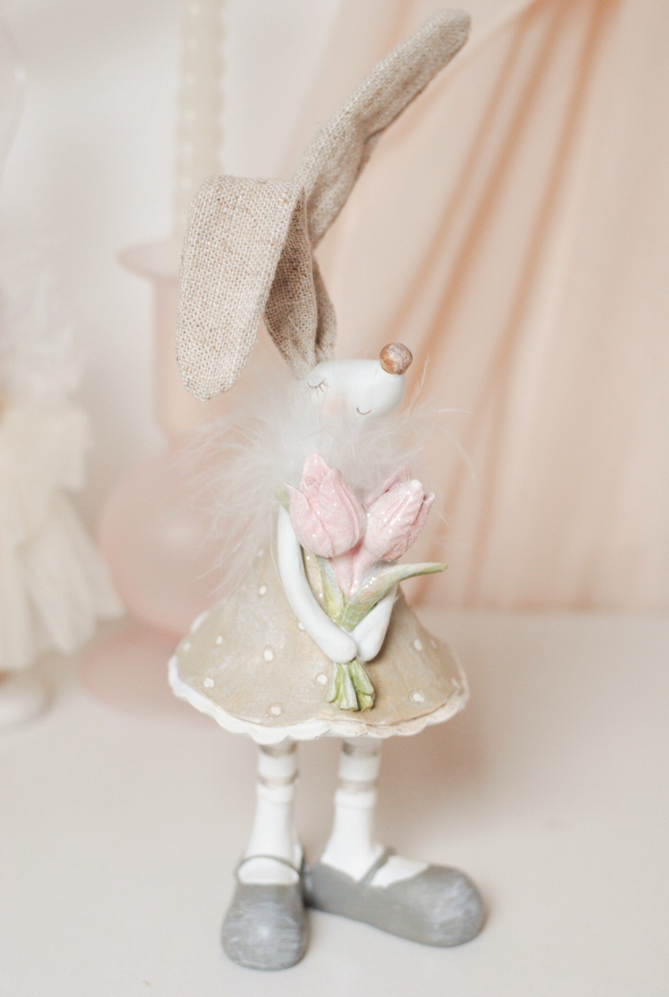 BUNNY WITH JUTE EARS AND FLOWERS