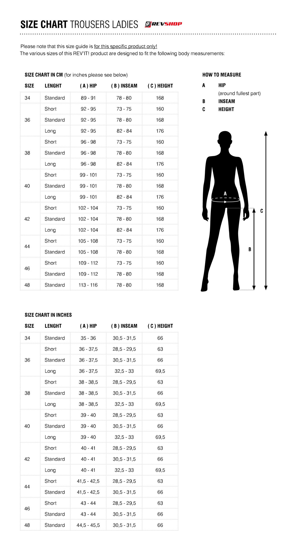 Revit Jacket Size Chart