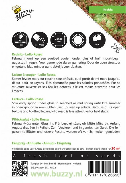 Krulsla Lollo Rossa groentezaden Krulsla Lollo Rossa groentezaden