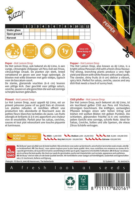 Hot Lemon Drop Peperzaden (Aji Limo) – Gele Chili 3/5 – Voor Kas, Tuin & Pot