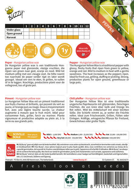 Buzzy® Hungarian Yellow Wax Peperzaden – Milde Gele Chili 2/5 – Voor Grillen, Vullen & Inleggen