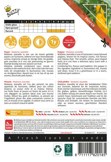 Buzzy® Madame Jeanette Peperzaden – Zeer Hete Surinaamse Chili 4/5 – Tropisch & Fruitig