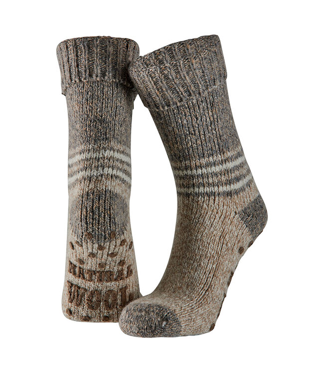 Apollo Dikke huissok wol met antislip en strepen