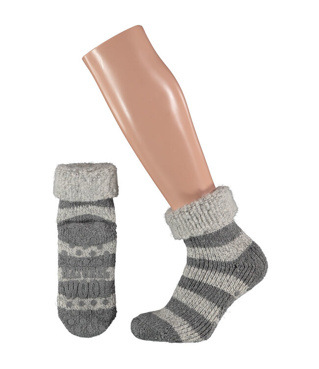 Apollo Dikke wollen huissok met antislip en strepen