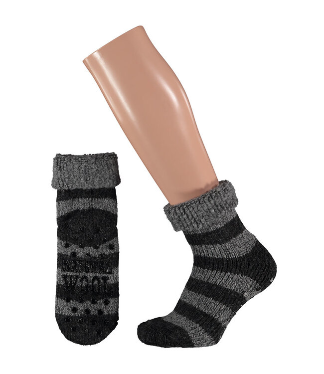 Apollo Dikke wollen huissok met antislip en strepen