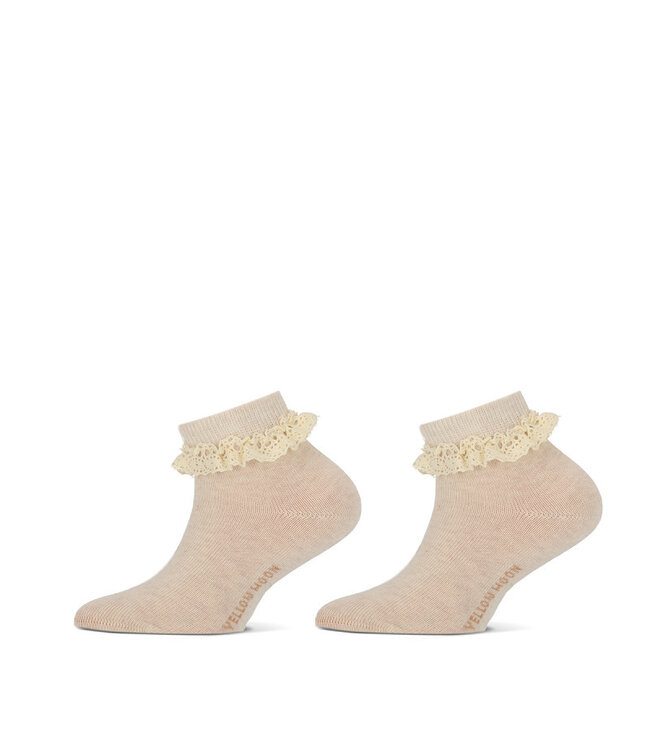 Yellow moon Katoenen sokje met kanten randje 2 paar