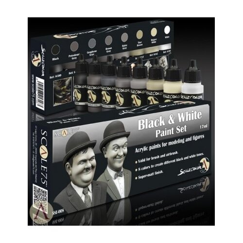 Scale 75 Black and White Paint set - 8 kleuren - 17ml - SSE-008