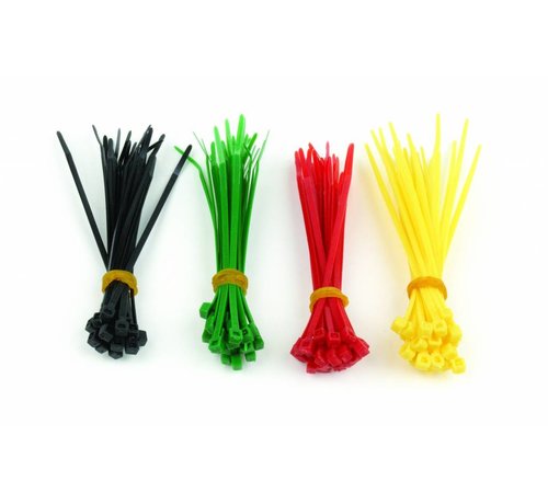 Gembird Zelfborgende nylon kabelbinders, 100 mm x 2,5 mm, 4 kleuren set, zak van 100 stuks