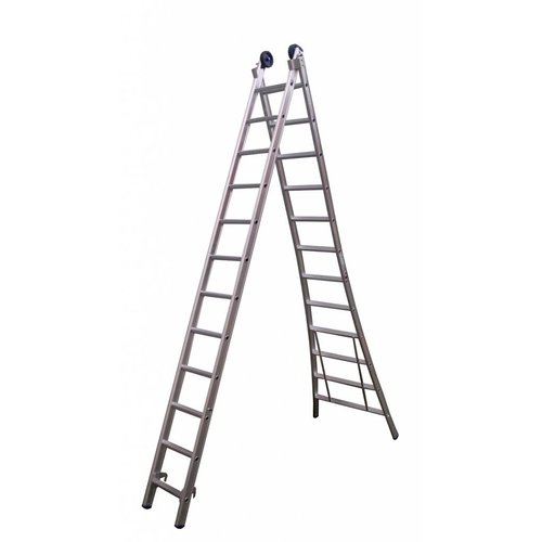 Eurostairs Eurostairs Reform ladder dubbel uitgebogen 2x14 sporten + gevelrollen Eurostairs Eurostairs Reform ladder dubbel uitgebogen 2x14 sporten + gevelrollen