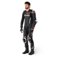 Alpinestars GP-R7 1pc Leather Suit - Black/White/Red Fluo