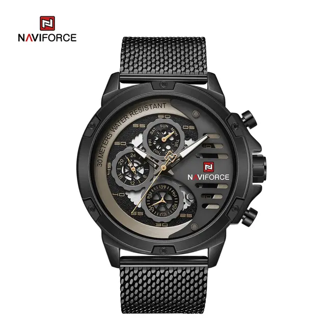 NAVIFORCE horloge met zwarte metalen polsband voor heren met stijl (Model 9110S)