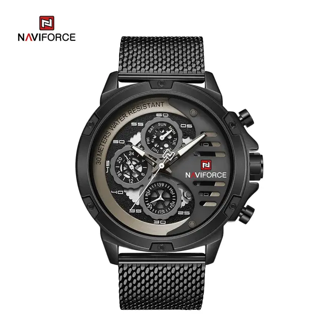 NAVIFORCE horloge met zwarte metalen polsband voor heren met stijl (Model 9110S)