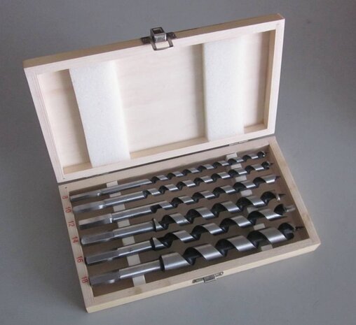 Labor Stevige houten cassette met 6 maten slangenboren Labor Stevige houten cassette met 6 maten slangenboren